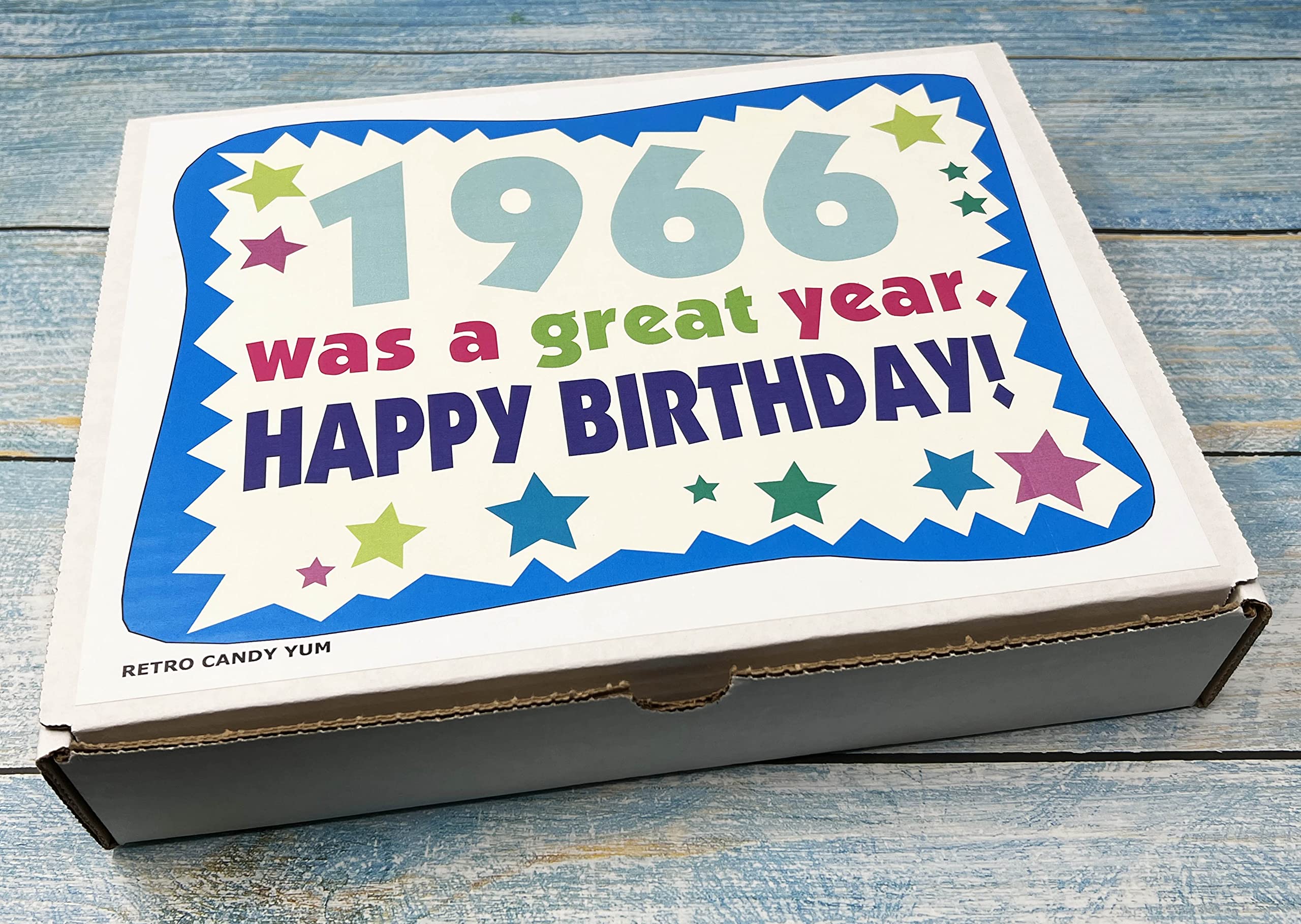 RETRO CANDY YUM box displayed at a birthday table conveying easy gifting and celebration