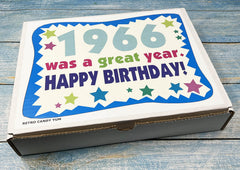 RETRO CANDY YUM box displayed at a birthday table conveying easy gifting and celebration