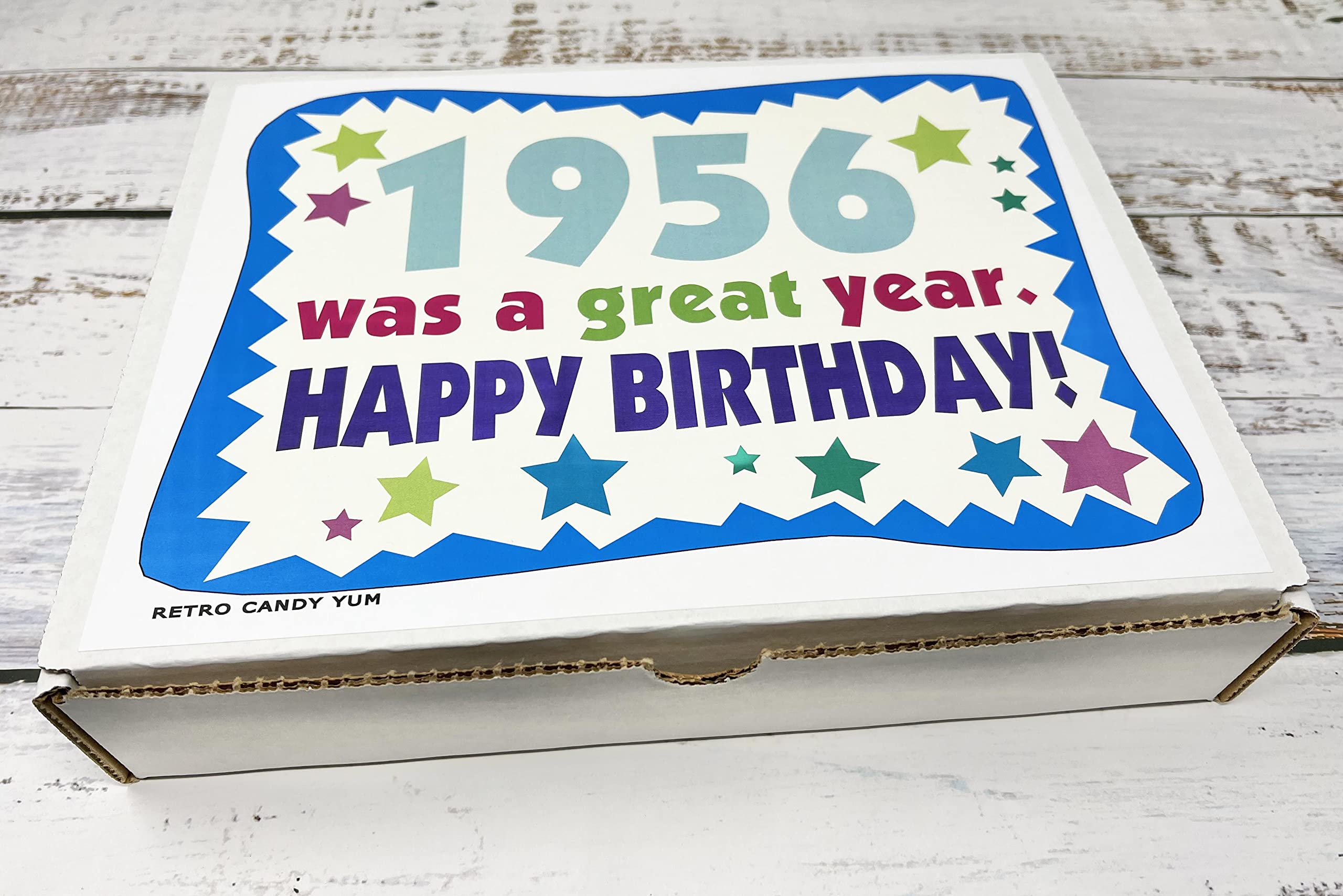 Retro Candy YUM box being unwrapped at a party, demonstrating gifting ease and celebratory appeal