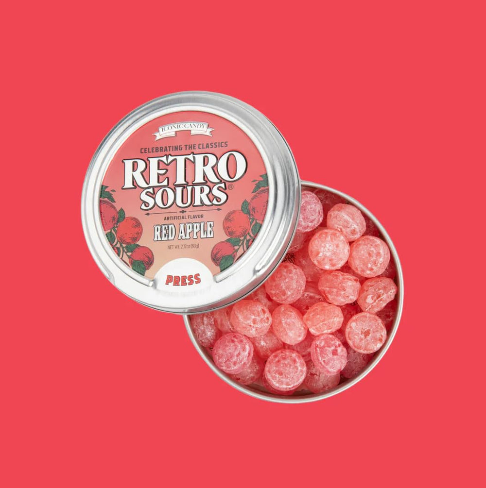 Generic retro sour candy sealed inner pouch inside a tin to preserve freshness