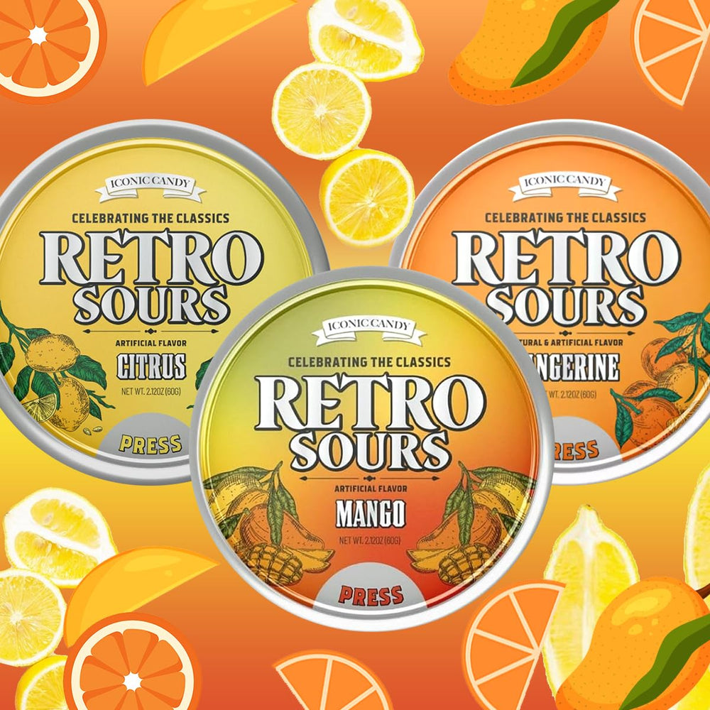 Generic Retro Sours front tin showing Iconic Candy branding and collectible design for gifting