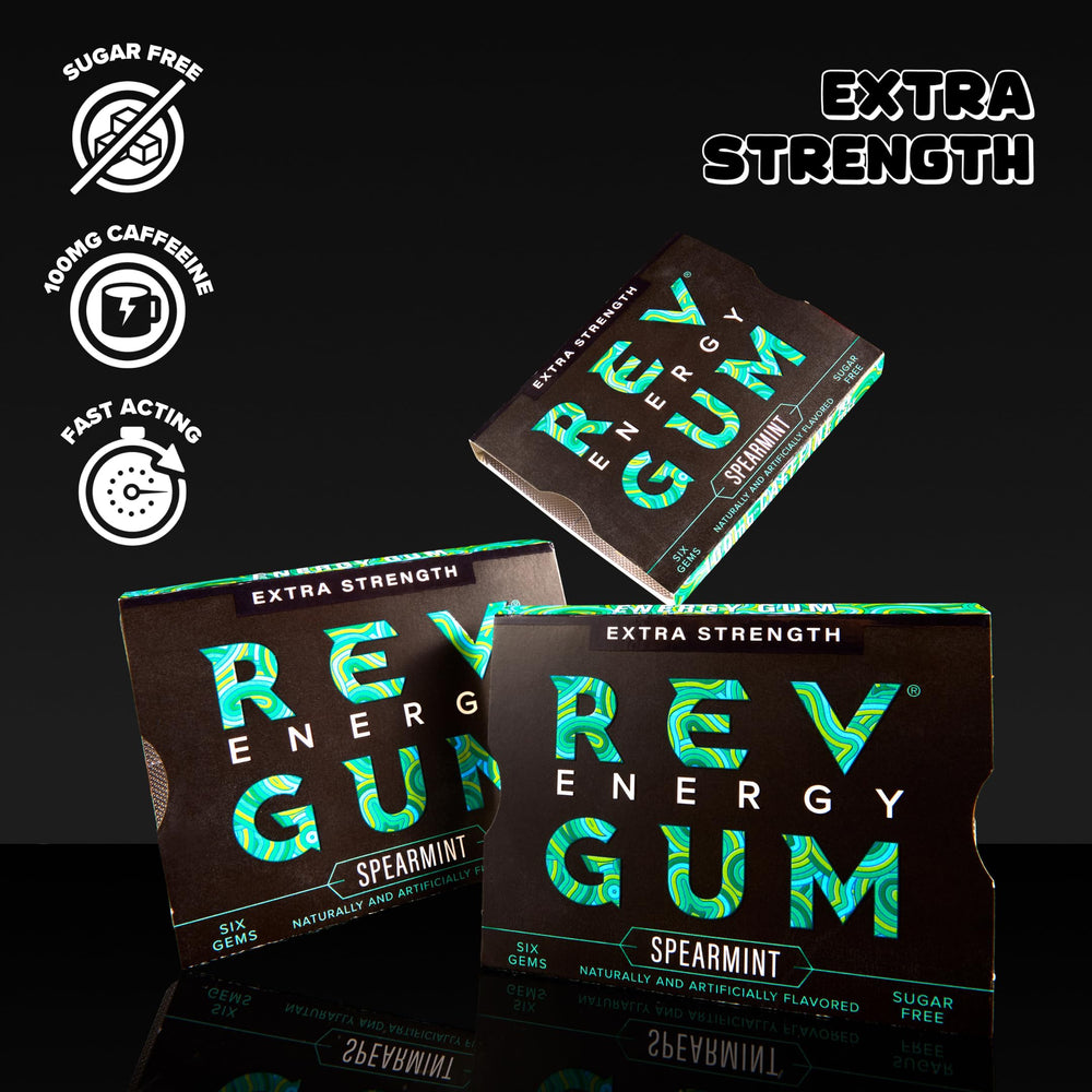 REV single gem texture close-up showing spearmint coating and easy chew benefit