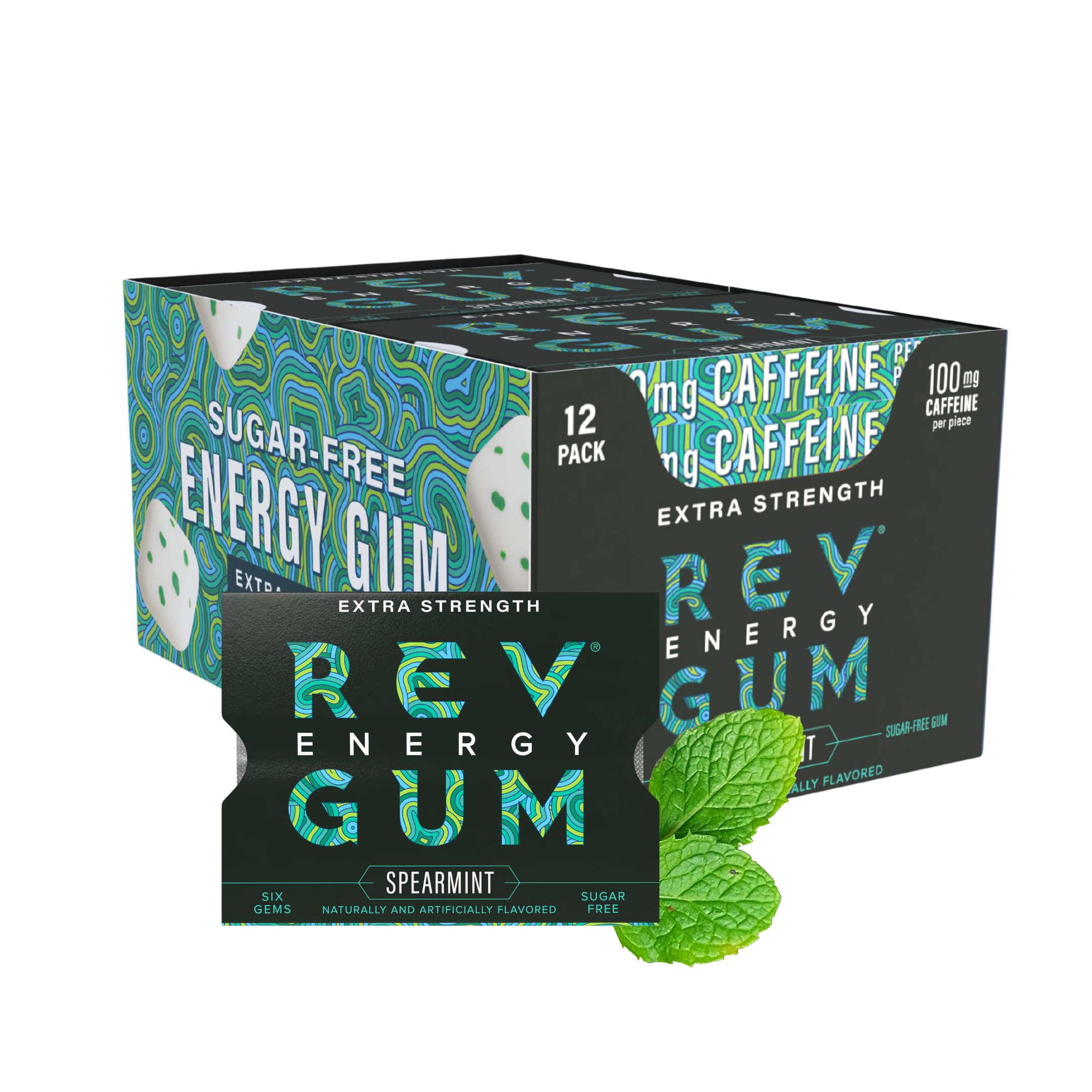 REV open pack closeup of multiple gems highlighting freshness and resealable convenience