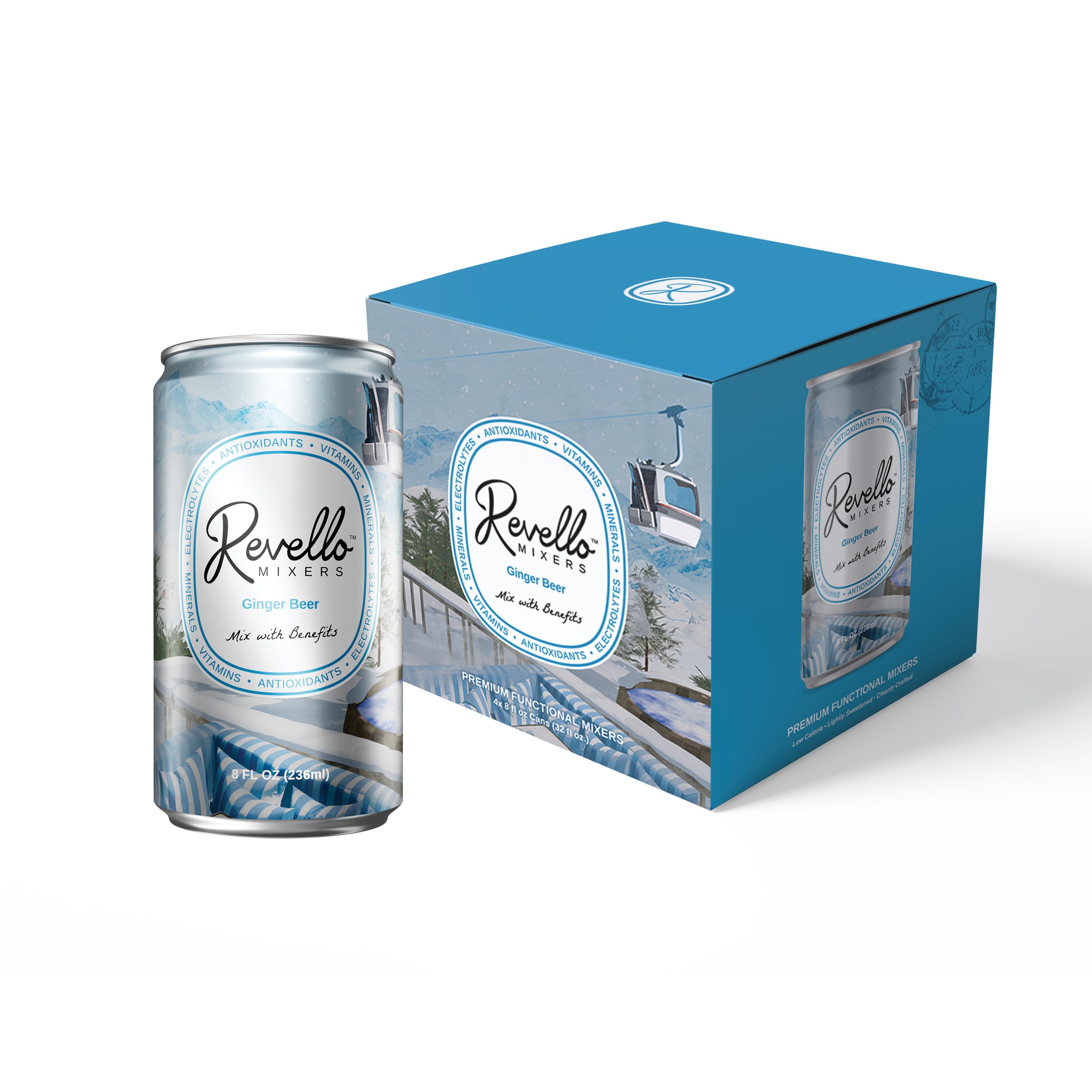 Revello Ginger Beer front packaging showing bold branding and low-sugar benefit