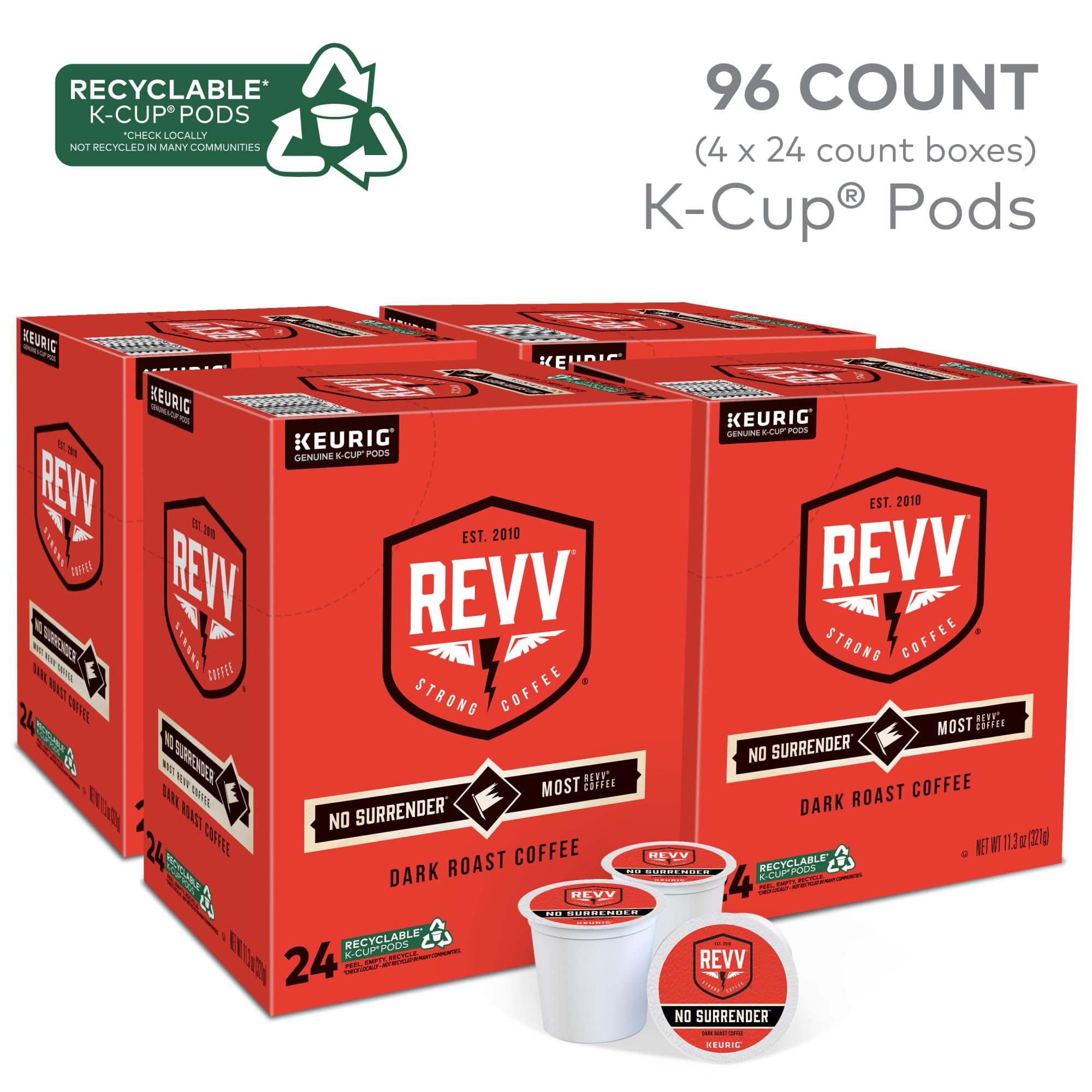 revv K-Cup close-up lid label highlighting convenient single-serve benefit