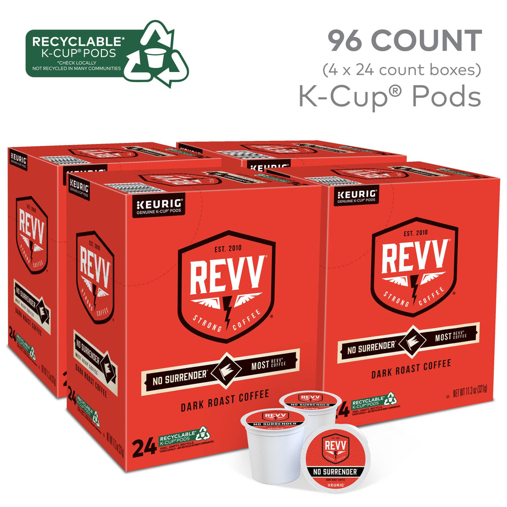 revv K-Cup close-up lid label highlighting convenient single-serve benefit