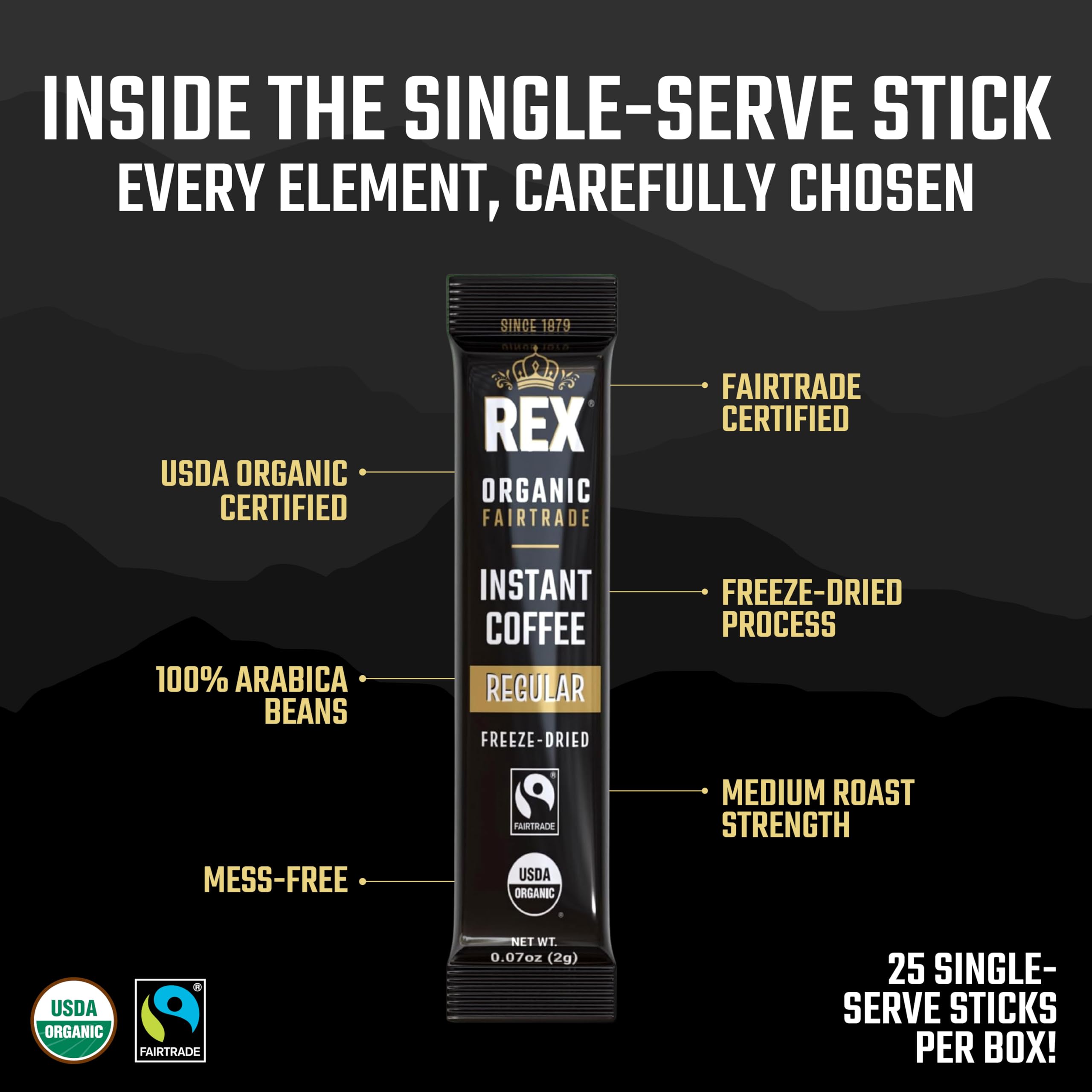 Rex Coffee package label with USDA Organic and Fairtrade certifications visible