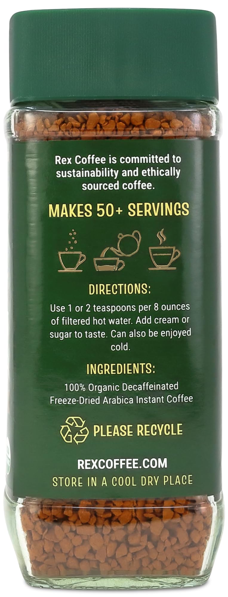 Rex Coffee label with USDA Organic and Fairtrade for ethical sourcing