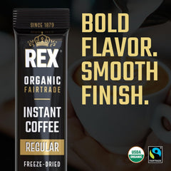 Rex Coffee single stick close-up highlighting sealed portion and easy use
