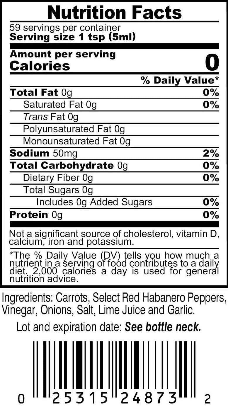 Rex Marie Sharp back label with ingredient list and product details for transparency