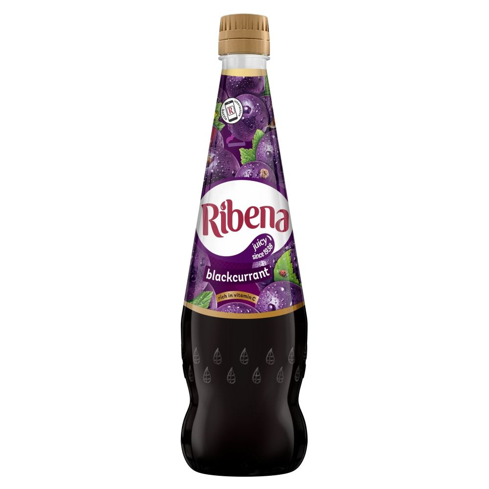 Ribena 850ml bottle front view showing label and size for pantry convenience
