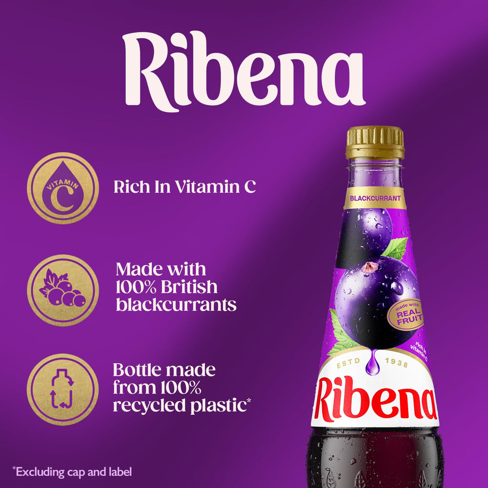 Ribena bottle close-up of neck and cap for easy pouring and storage benefit