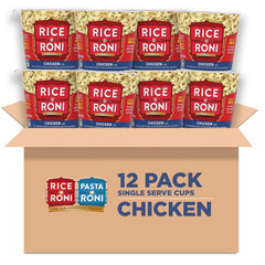 Rice-A-Roni front packaging showing chicken flavor and 12-cup pack convenience