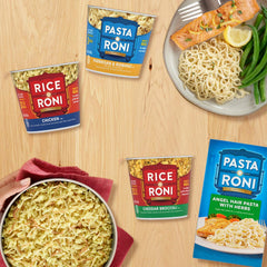 Rice-A-Roni served on a desk as a quick lunch showing portable convenience