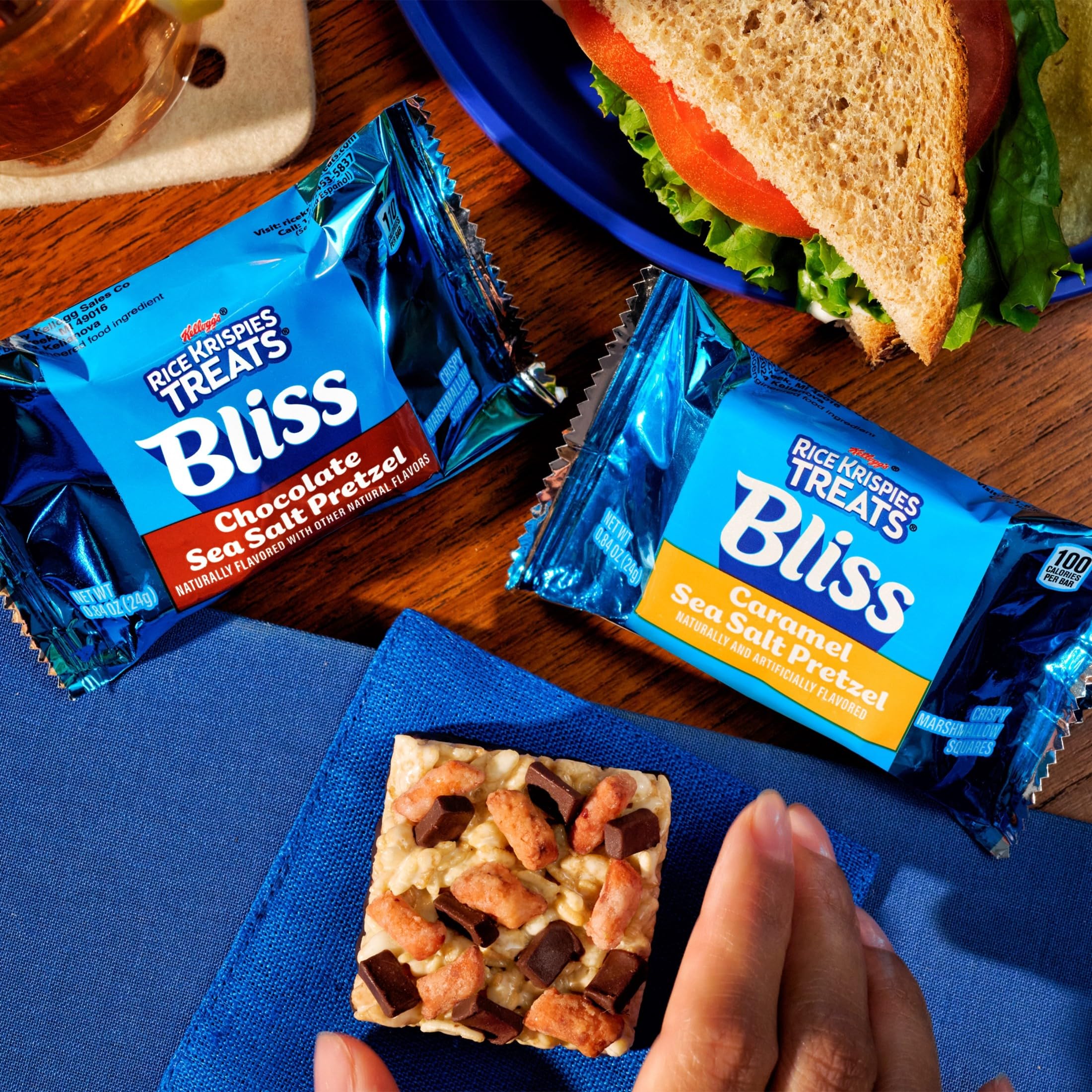 Rice Krispies Treats Bliss cross-section showing toasted rice cereal and marshmallow texture for satisfaction