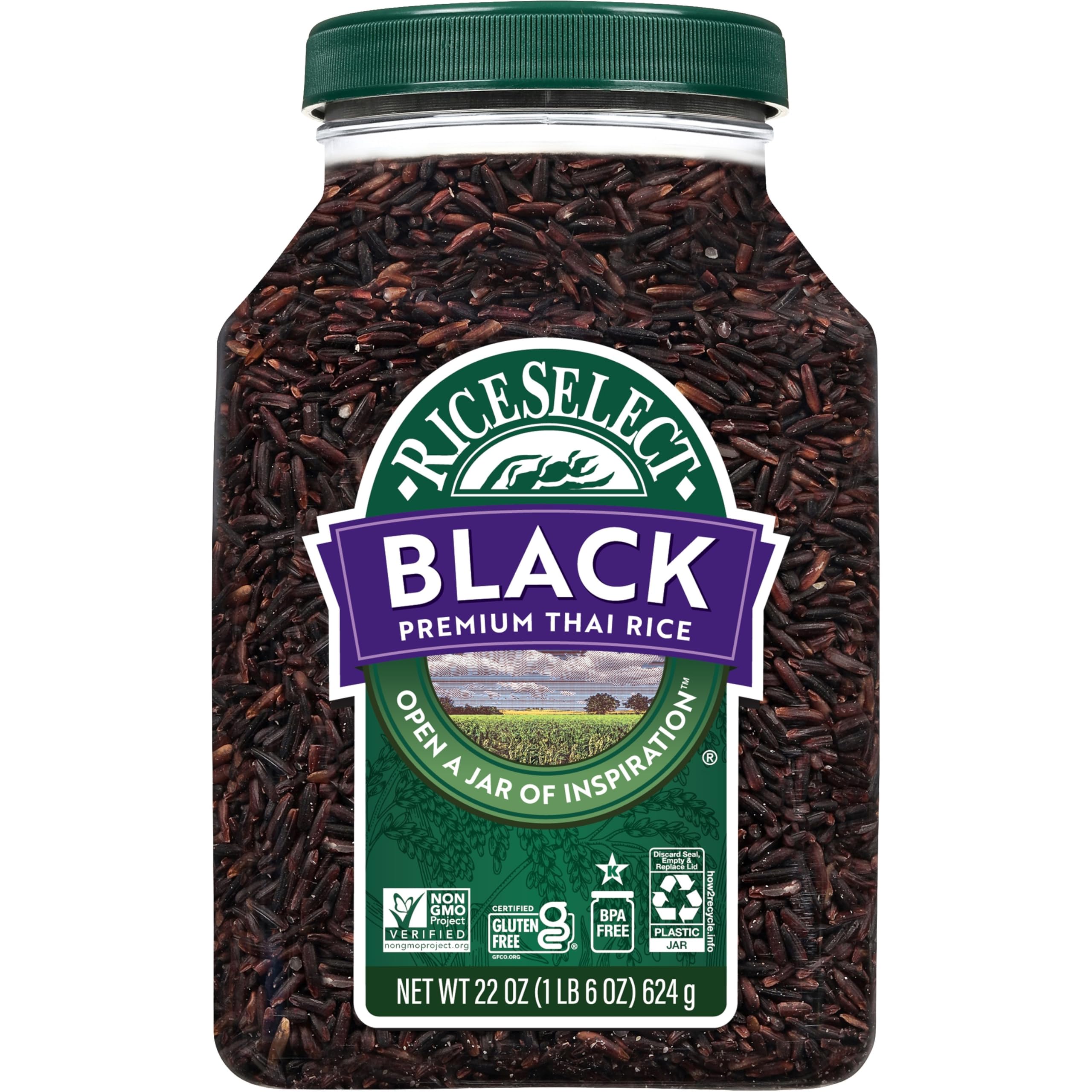 RiceSelect jar of black rice showing premium whole-grain color and pantry appeal
