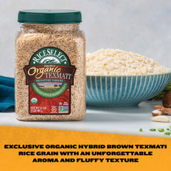 RiceSelect closeup of long slender Texmati brown grains highlighting texture and aroma