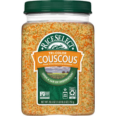 RiceSelect front jar showing tri-color couscous for quick meal prep