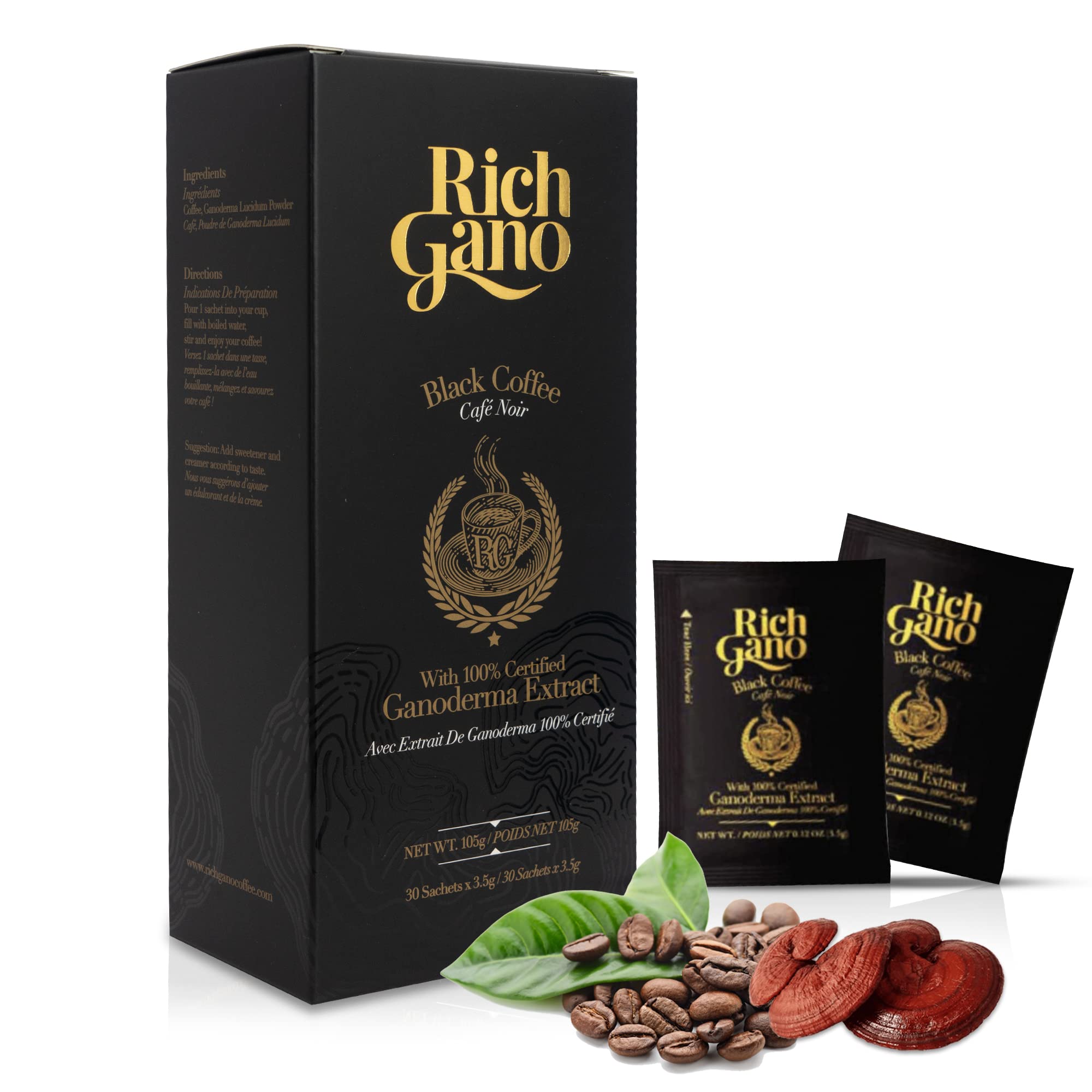Rich Gano front box showing branding and 30 sachets, convenient storage benefit