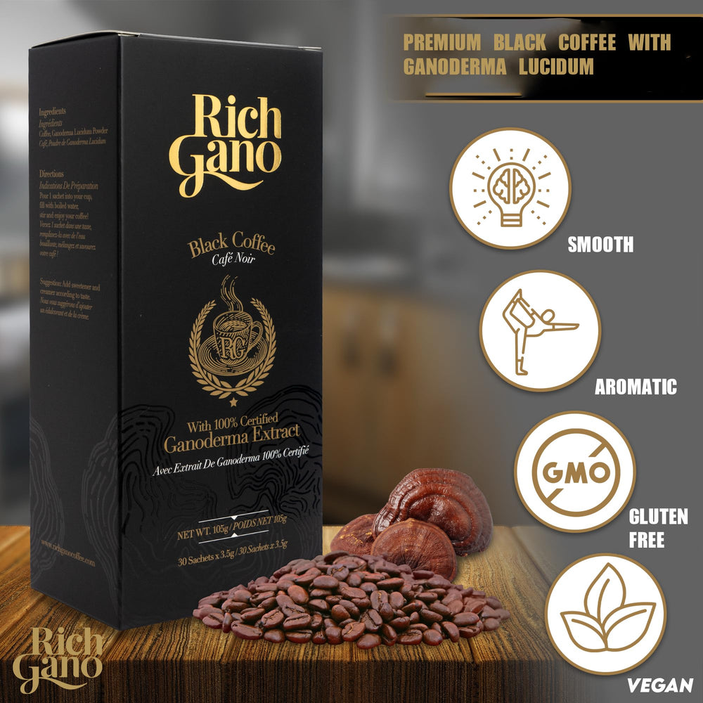 Rich Gano powder texture in spoon showing fine instant granules for quick dissolve