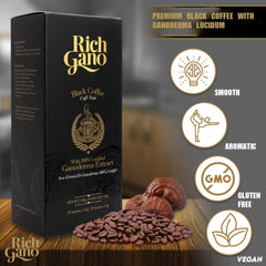 Rich Gano powder texture in spoon showing fine instant granules for quick dissolve