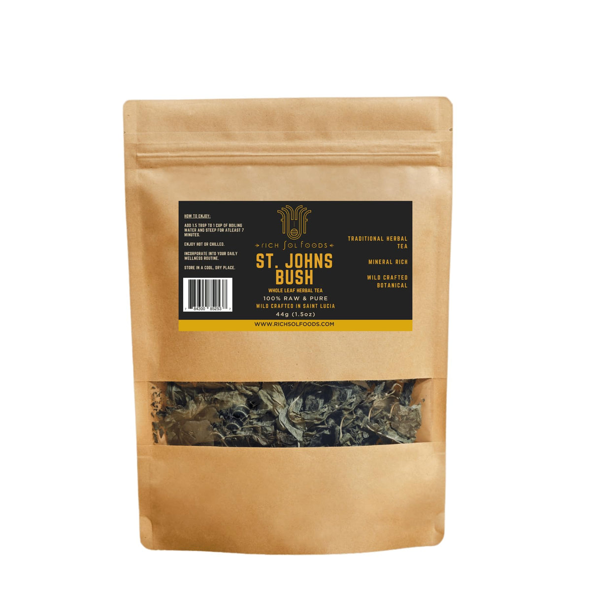 Rich Sol Foods front packaging showing loose-leaf tea and origin details for authentic brewing