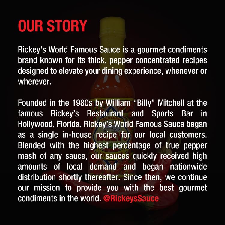 Rickey's World Famous Sauce 5 oz bottle beside utensils to show compact size