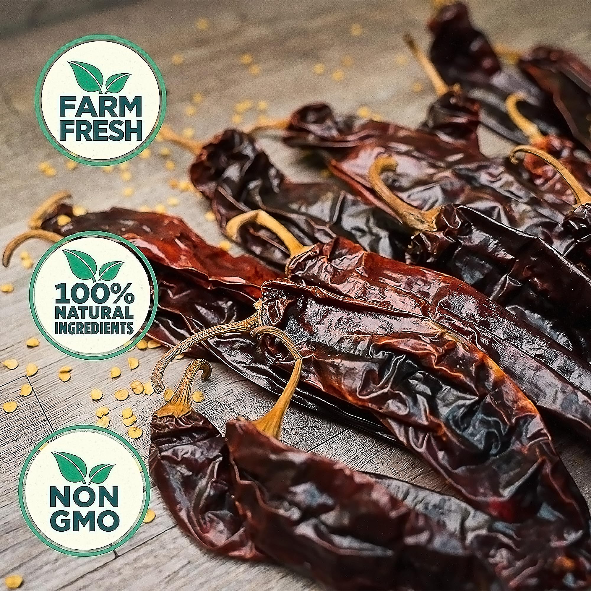 RICO RICO guajillo chile close-up showing smooth skin and fruity notes