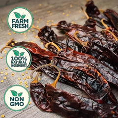 RICO RICO guajillo chile close-up showing smooth skin and fruity notes