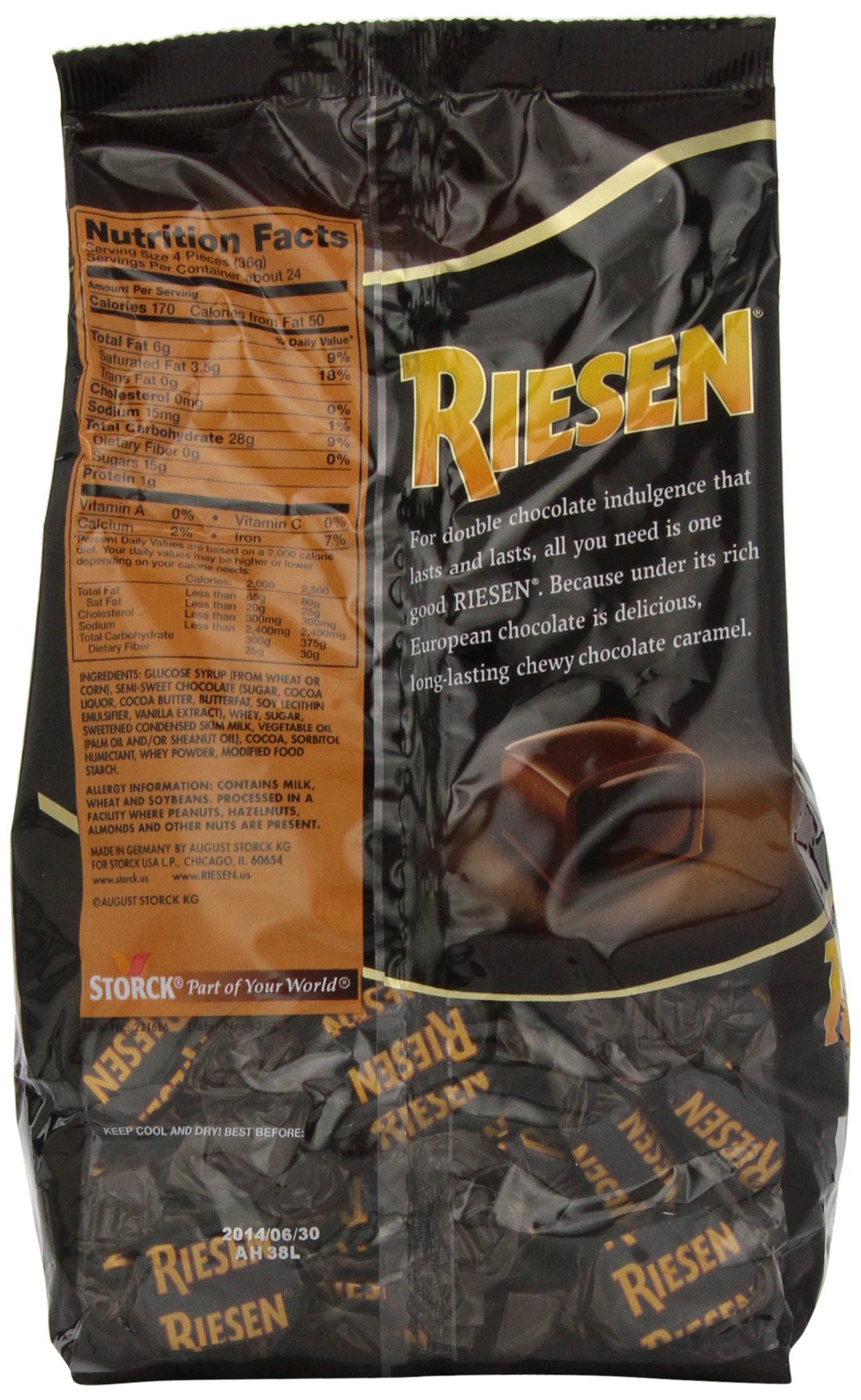 RIESEN close-up of chocolate caramel center highlighting chewy texture and flavor