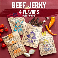 Righteous Felon jerky close-up texture highlighting lean beef and bold seasoning