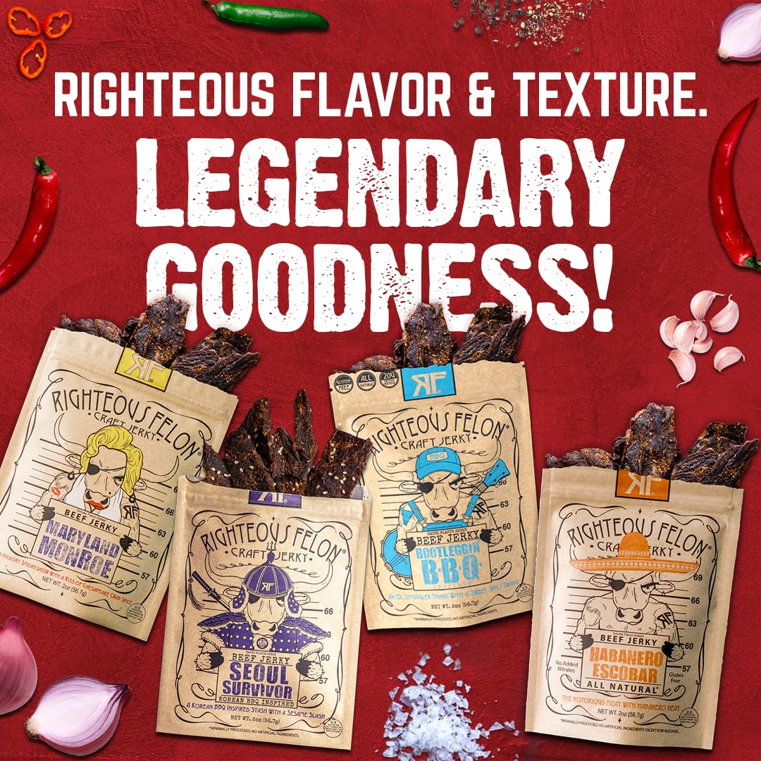 Righteous Felon variety pack laid flat displaying individual flavor pouches and portion control
