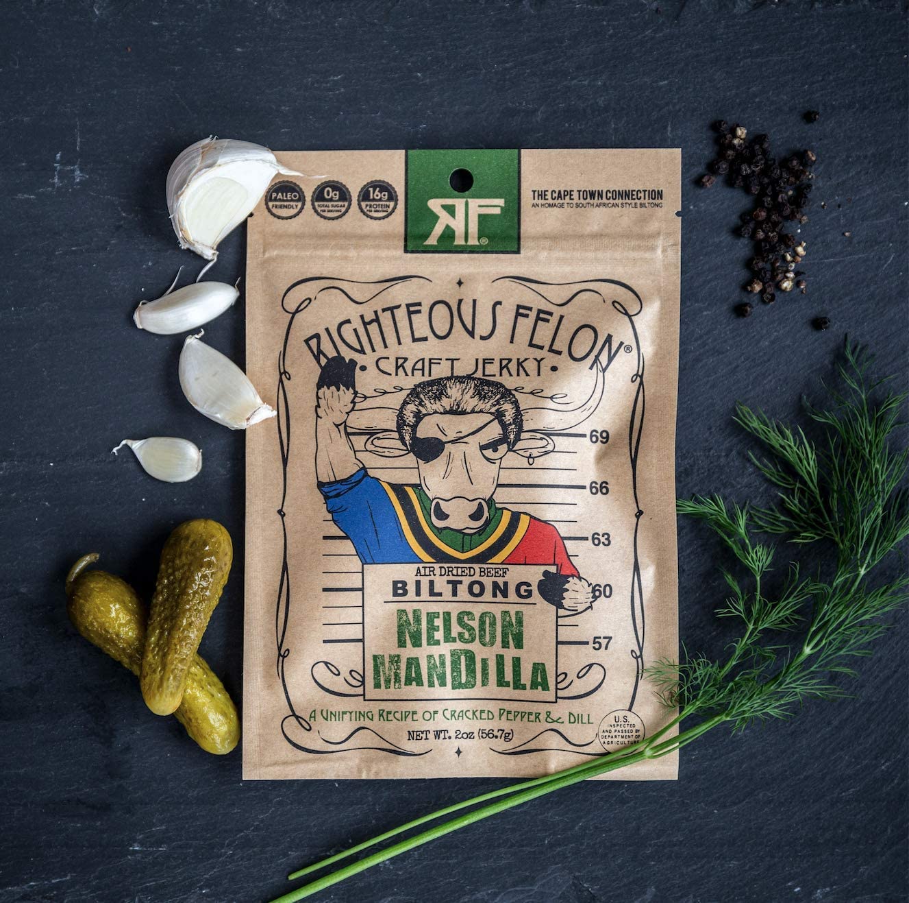 Righteous Felon single serve packet in hand for portable protein convenience