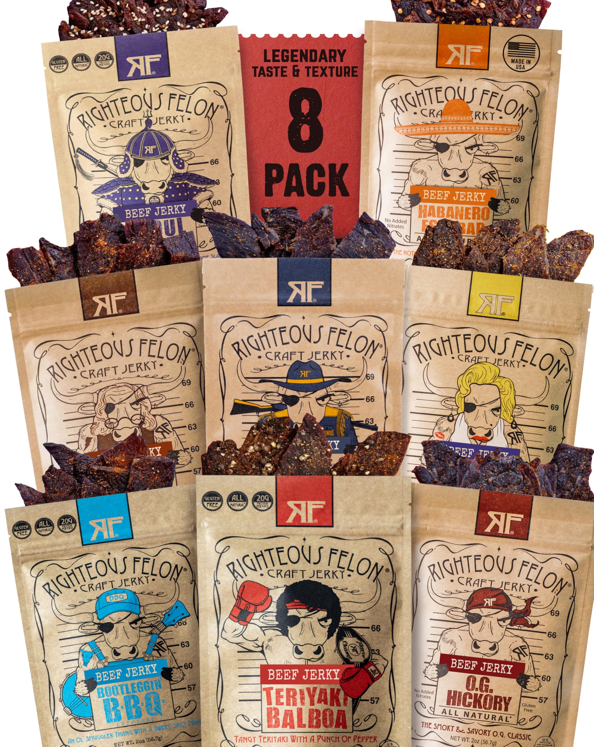 Righteous Felon front box showing eight-flavor sampler, perfect for gifting