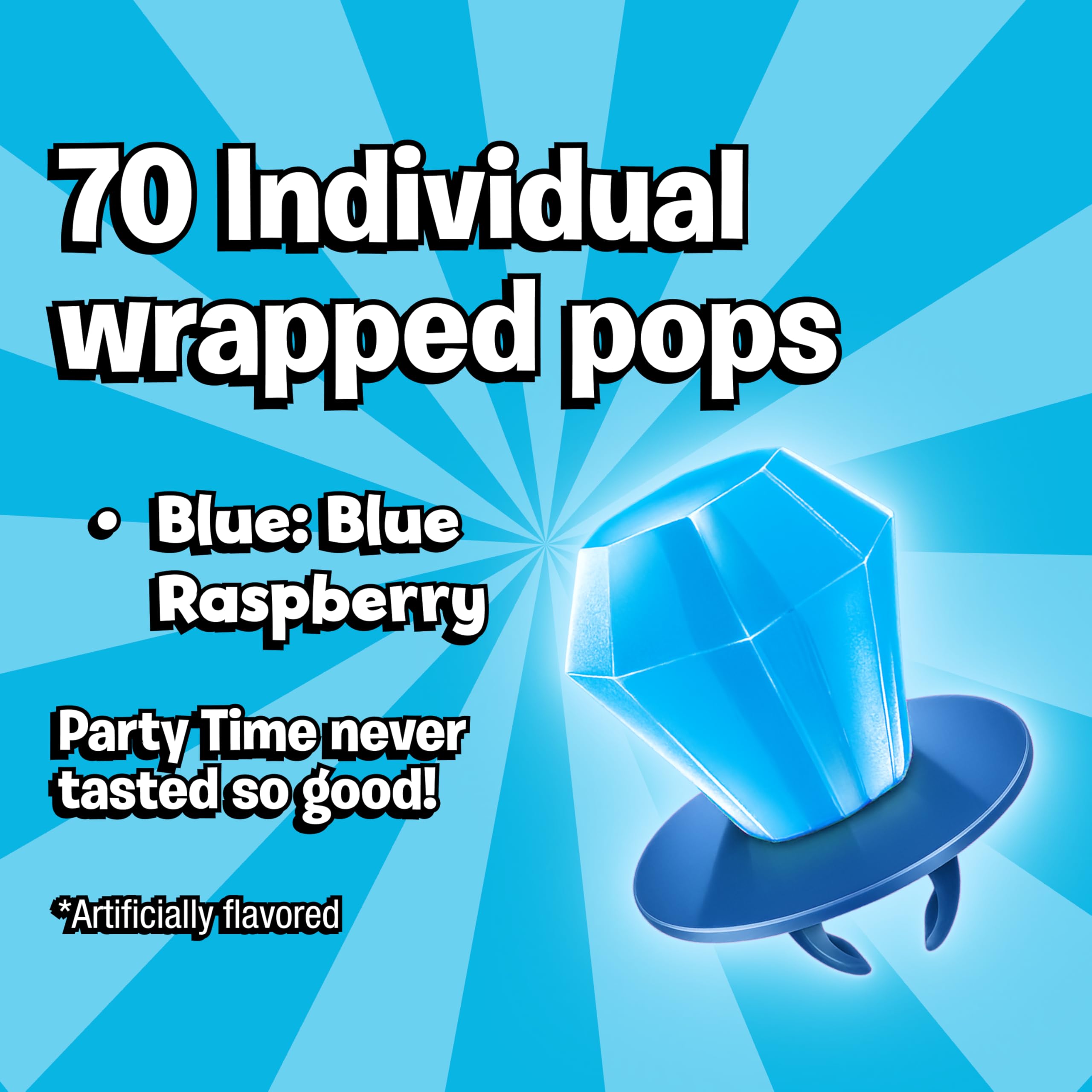 Ring Pop close-up of blue candy gem highlighting vibrant color and clear shape