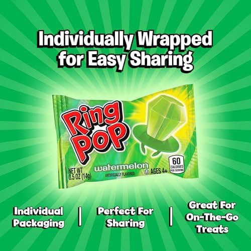 Open bulk bag of 30 Ring Pop Green Watermelon lollipops ideal for party favors