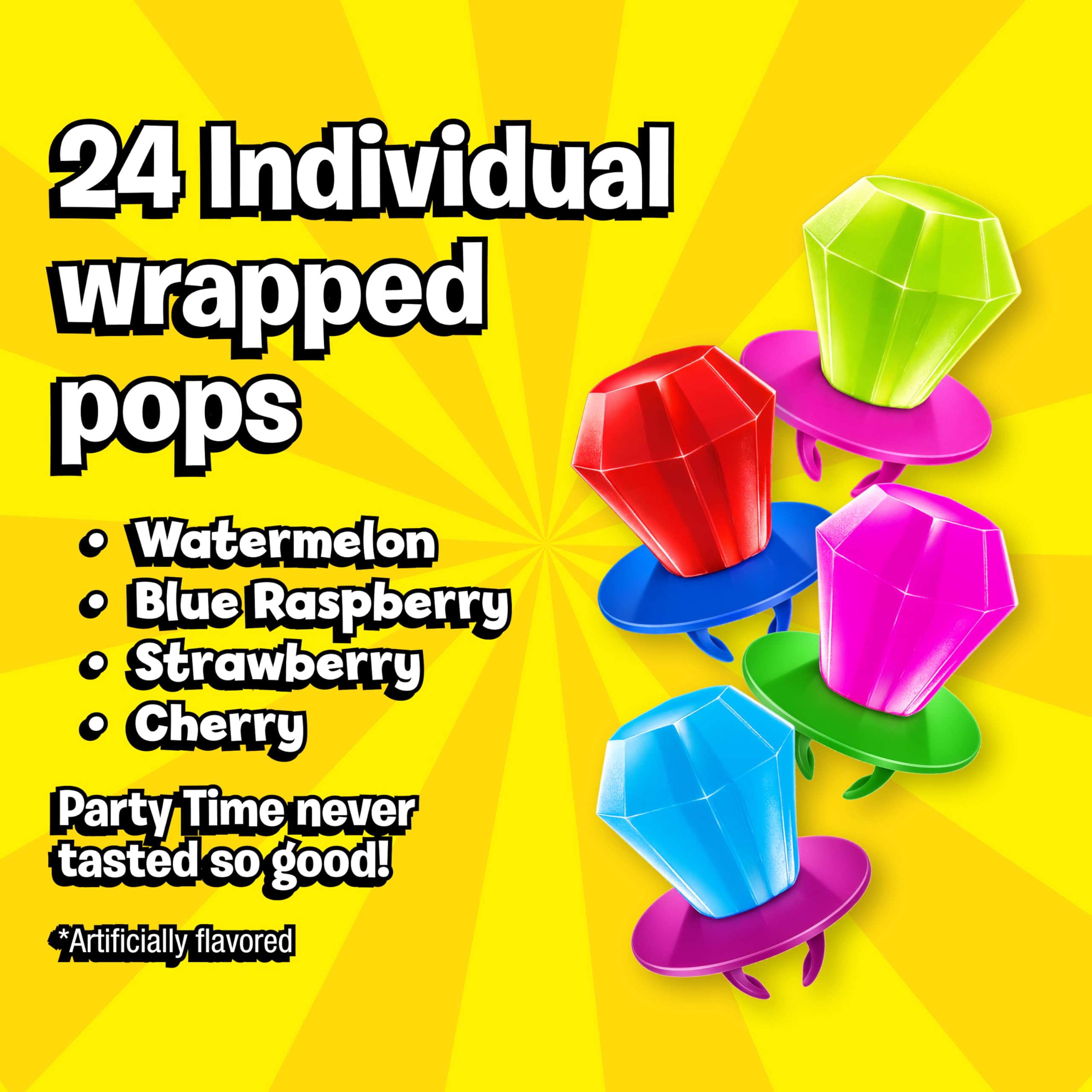 Ring Pop close-up of candy gem texture and shine, brand vivid flavor appeal
