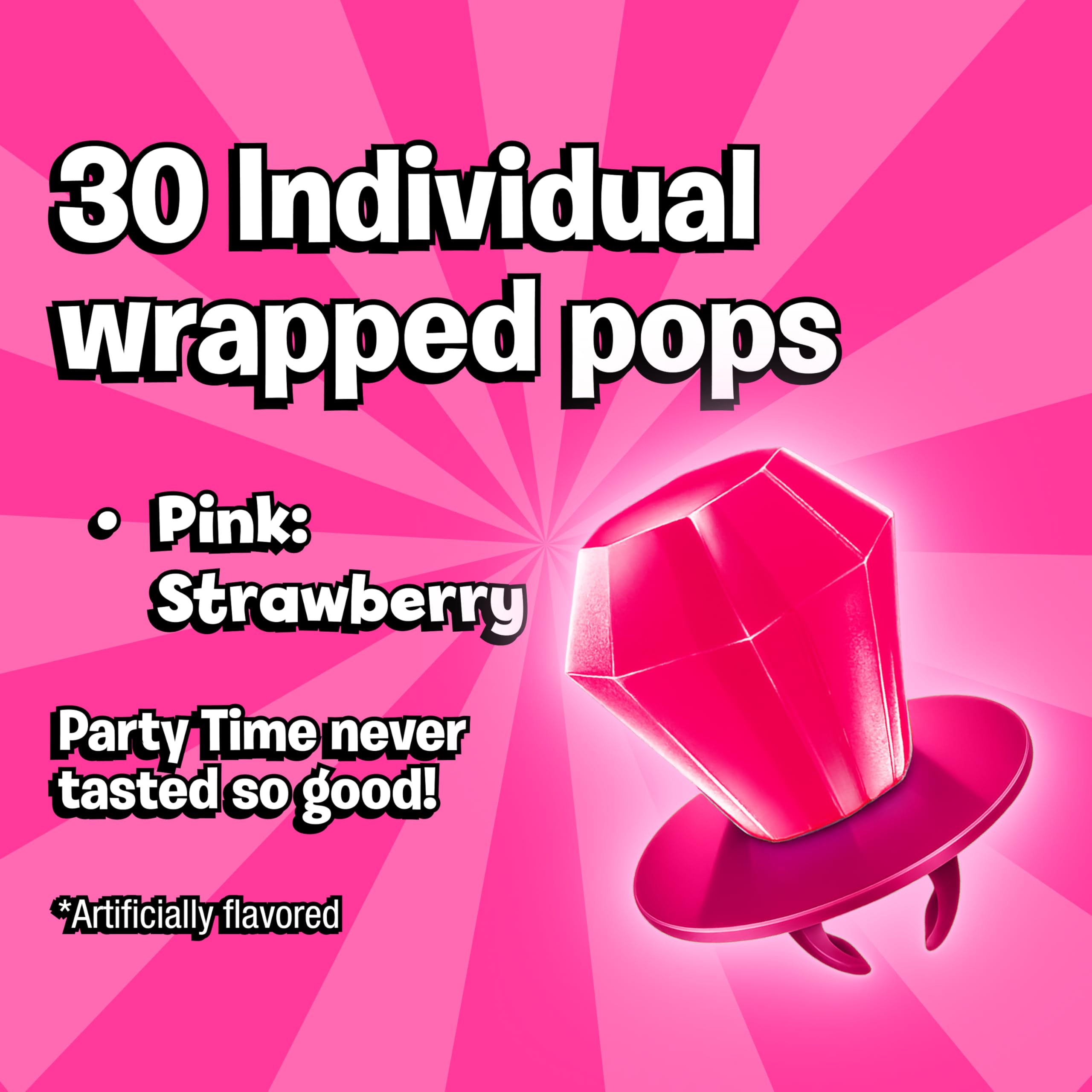 Ring Pop close-up of pink strawberry candy gem highlighting vibrant color