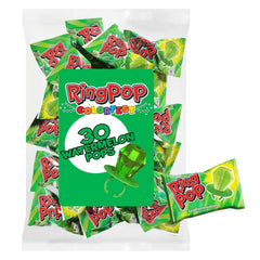 Ring Pop front packaging showing Colorfest green watermelon bulk bag, fun for parties
