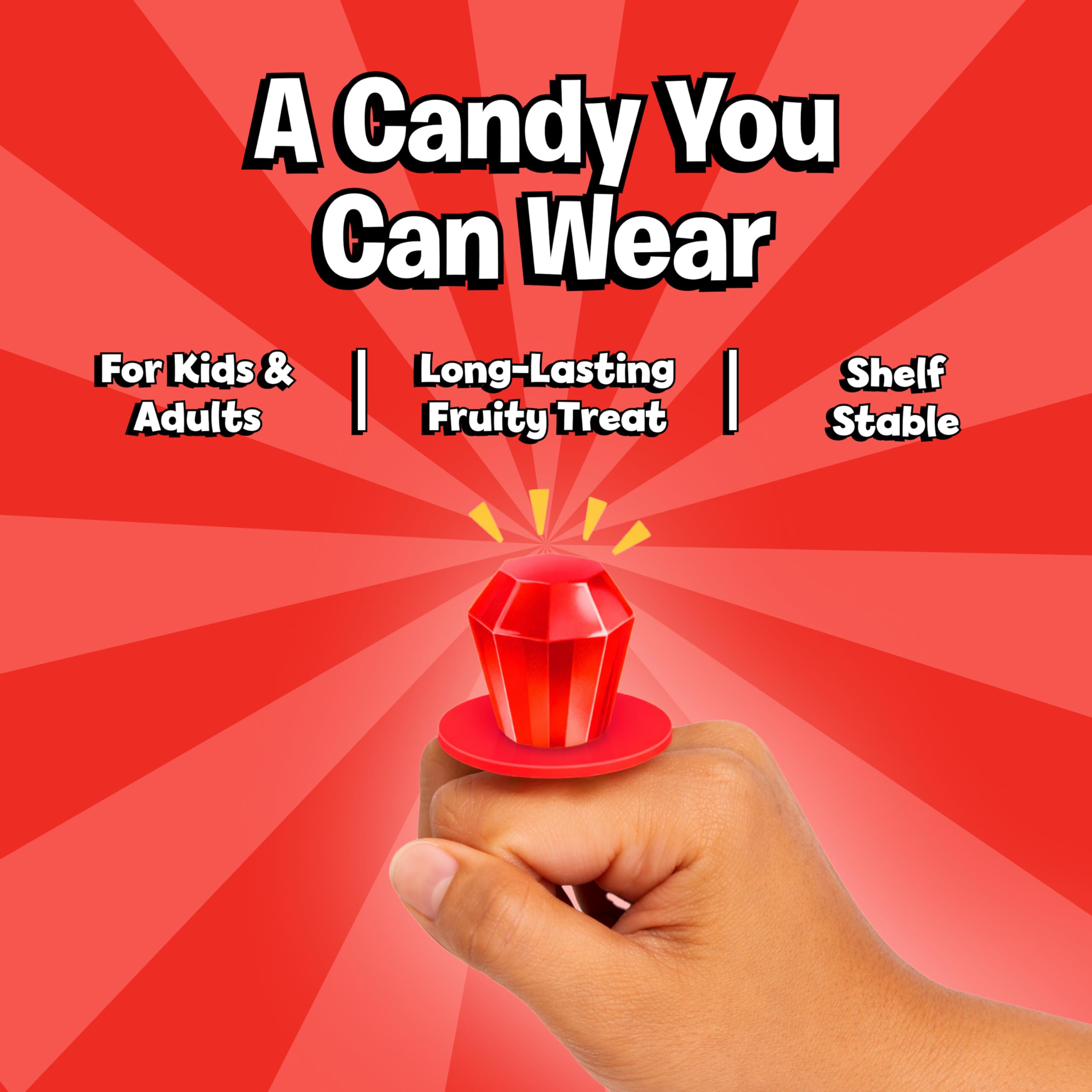 Ring Pop contents spread on table displaying individually wrapped red lollipops