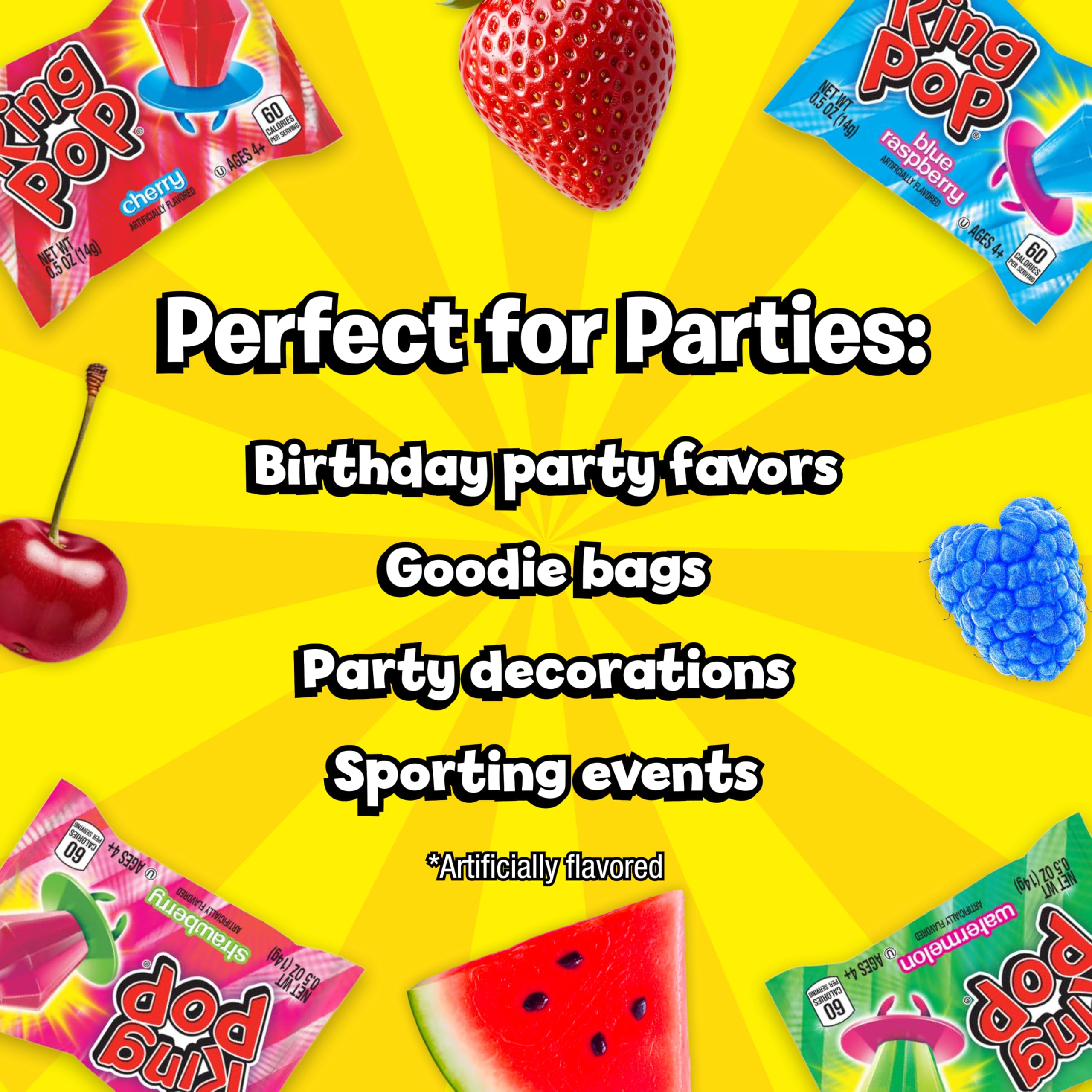 Ring Pop on a party table among favors showing festive presentation, brand crowd-pleasing