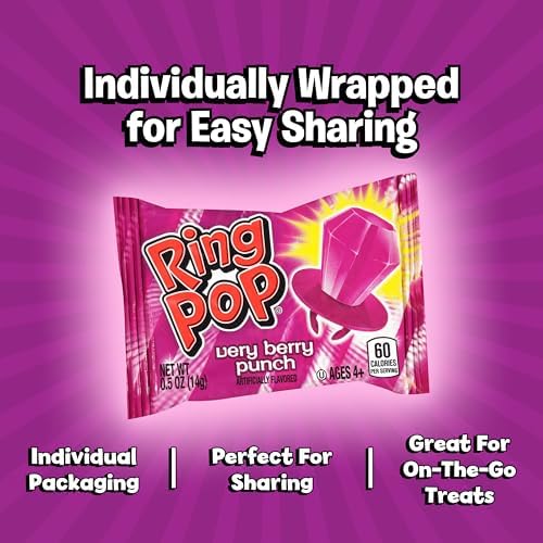 Ring Pop arranged on party table as purple favors boosting colorful decorations