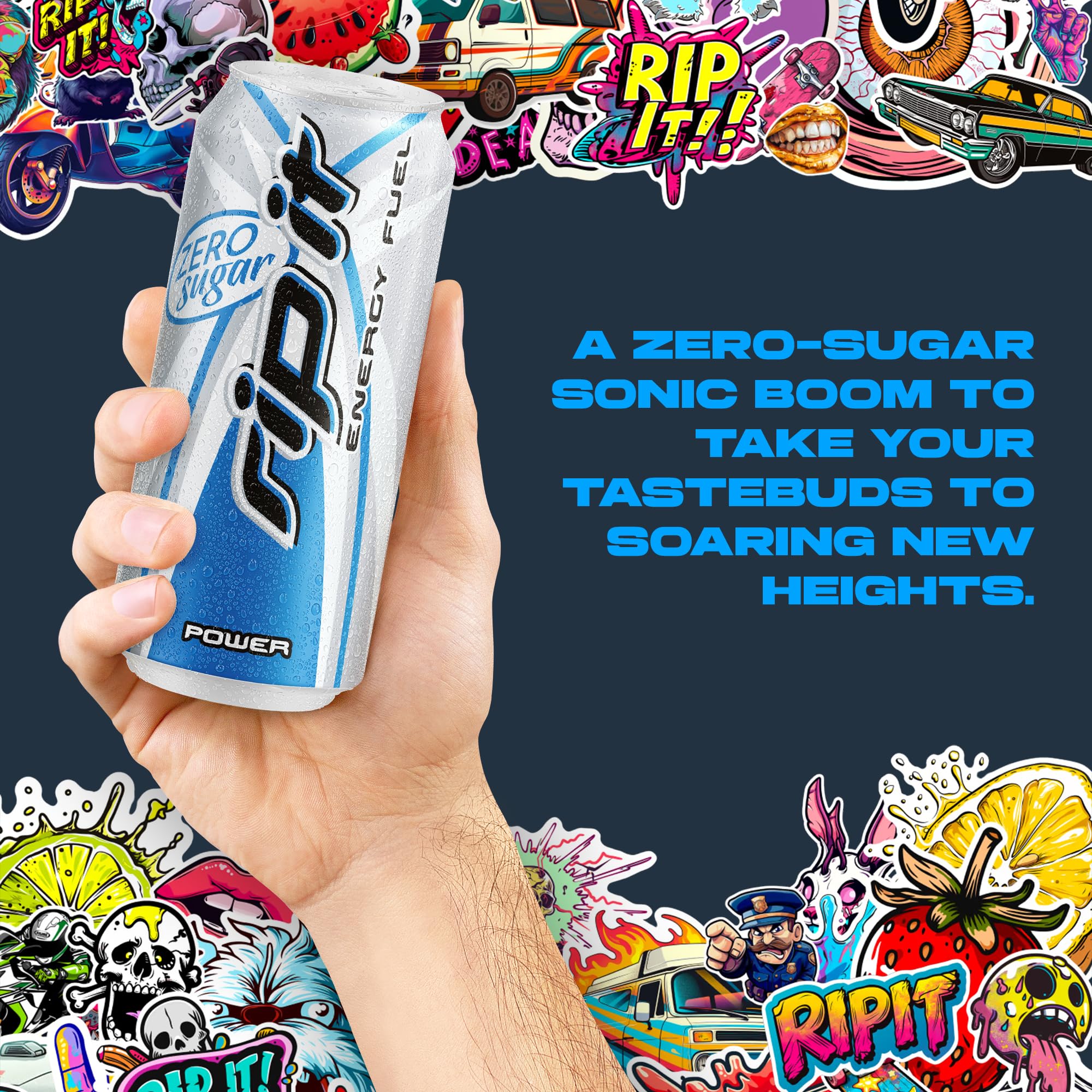 Rip It label and ingredients detail showing B-vitamins and sugar-free benefits