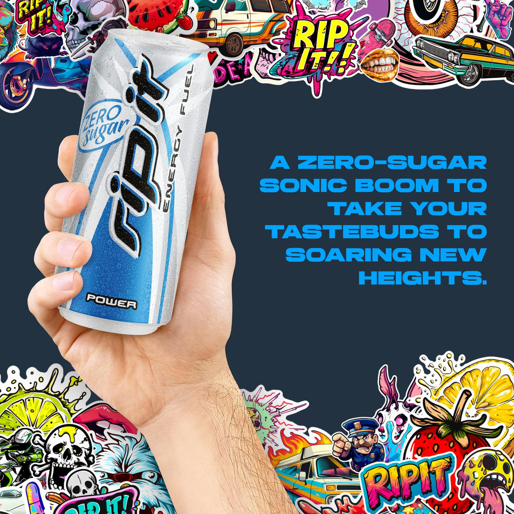 Rip It label and ingredients detail showing B-vitamins and sugar-free benefits