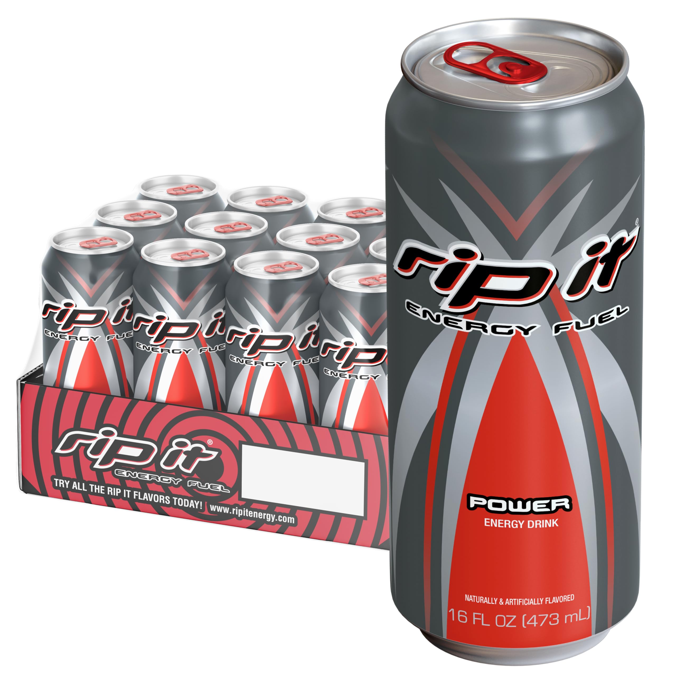 Rip It front packaging 12-pack showing bold branding and easy grab convenience