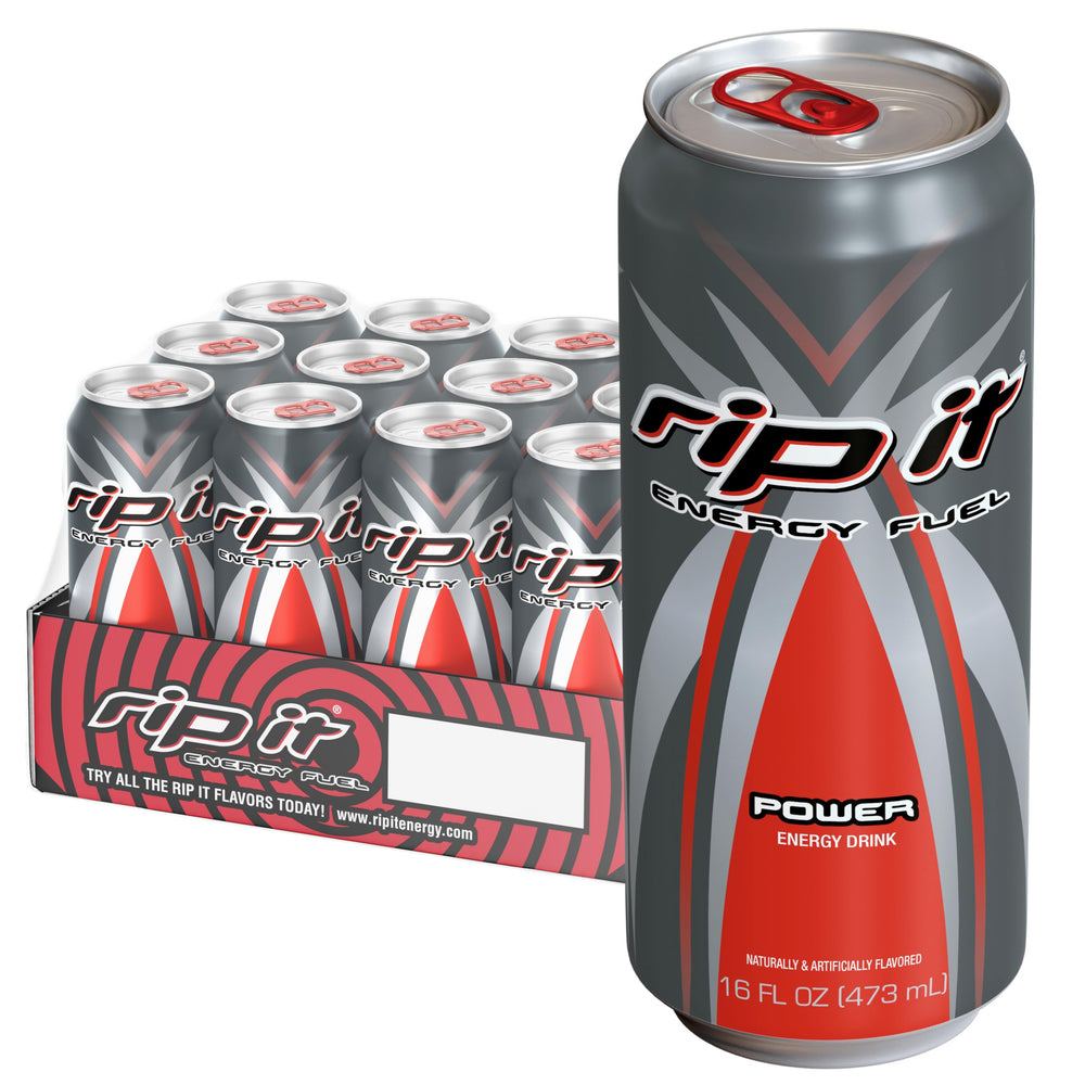Rip It front packaging 12-pack showing bold branding and easy grab convenience