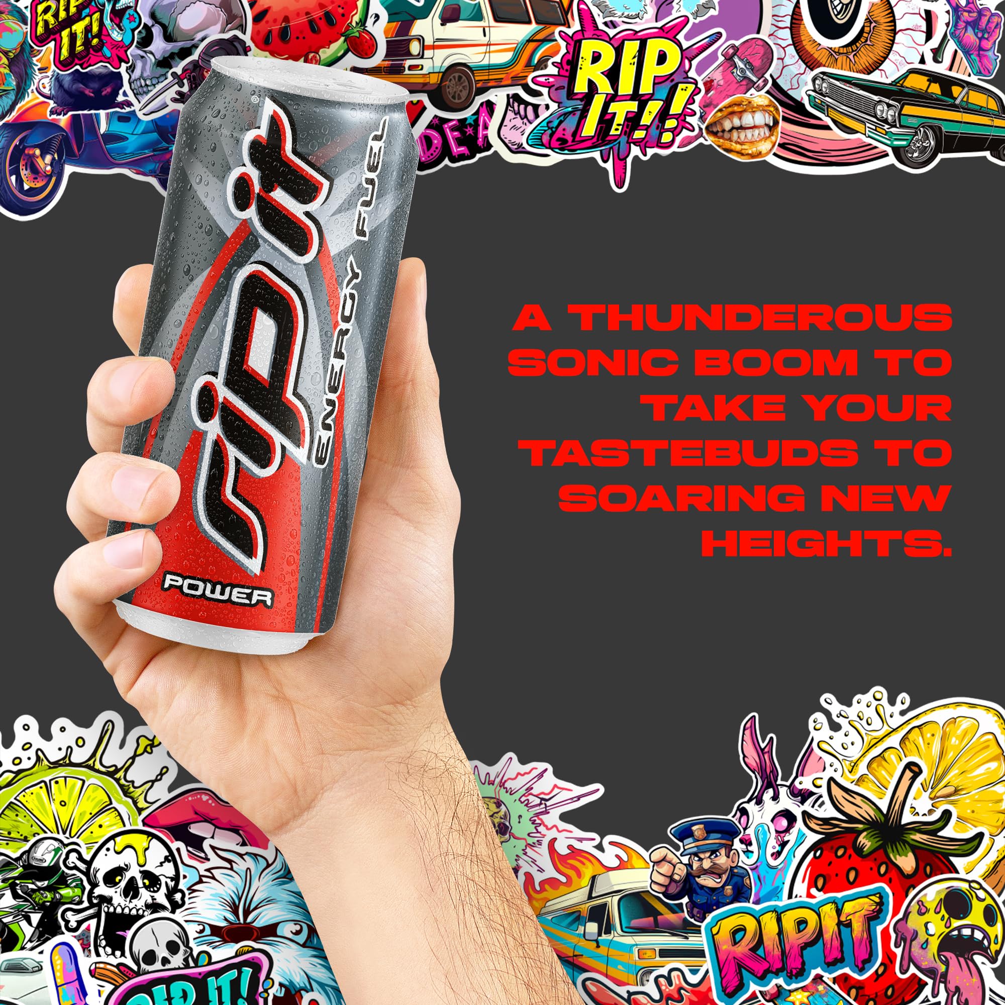 Rip It can beside gym gear lifestyle shot showing quick pre-workout energy