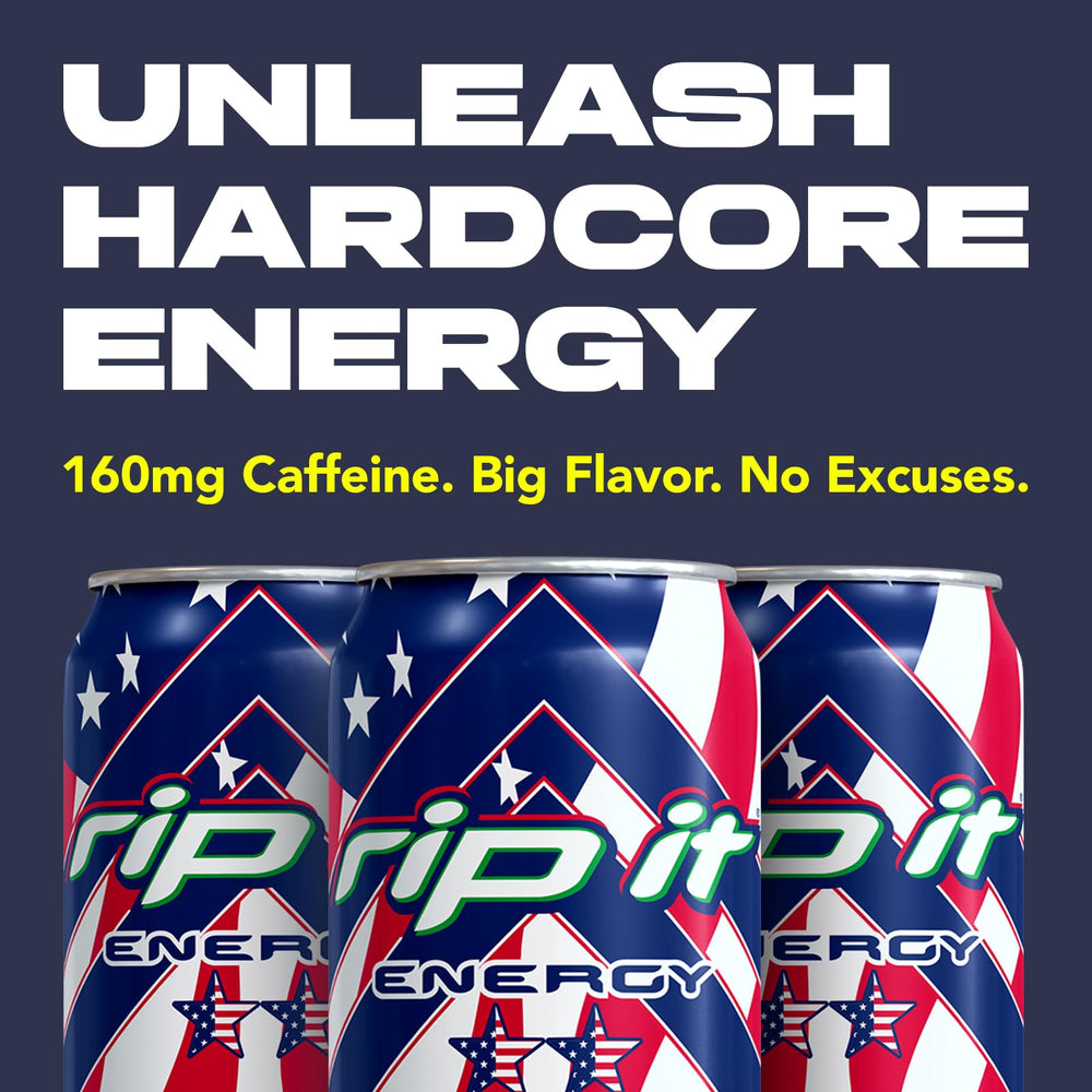 Rip It Tribute Cherry Lime open can pouring into glass to show liquid color and attractive pour for refreshment
