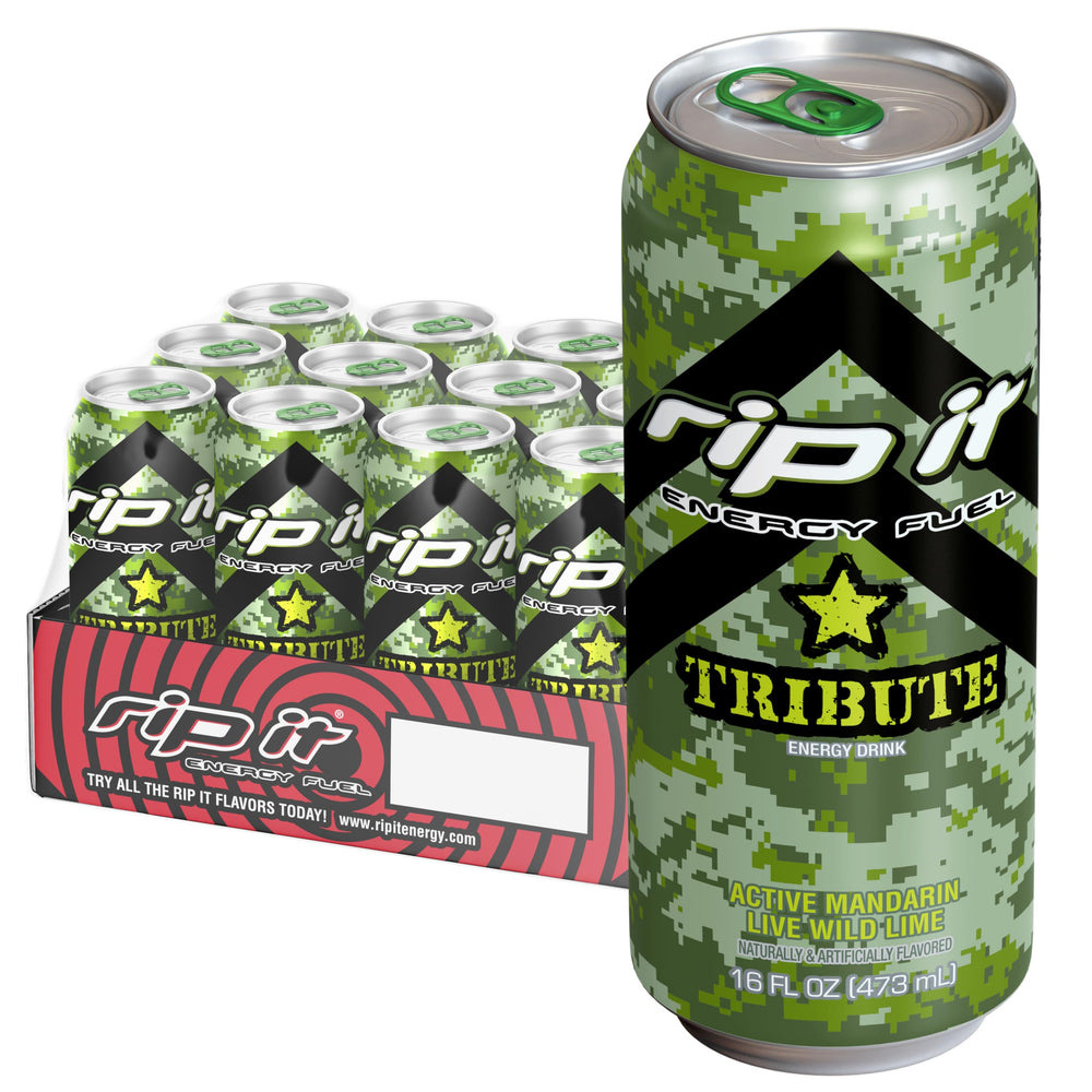 Rip It Tribute front packaging showing can design and citrus branding benefit: quick recognition