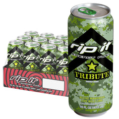 Rip It Tribute front packaging showing can design and citrus branding benefit: quick recognition